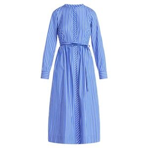 Free Assembly Pleated Cotton Midi Shirt Dress Long Sleeves Blue NWT Blogger Fav